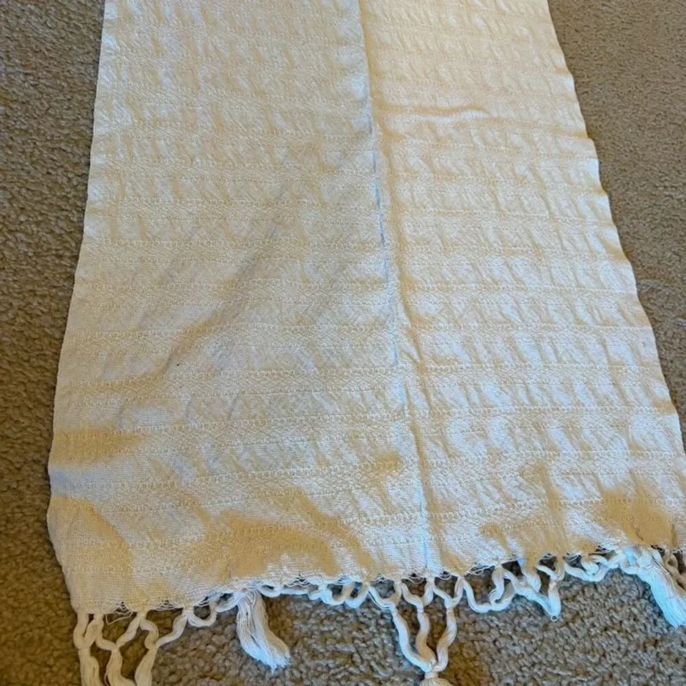 Off white wide table runner cotton woven